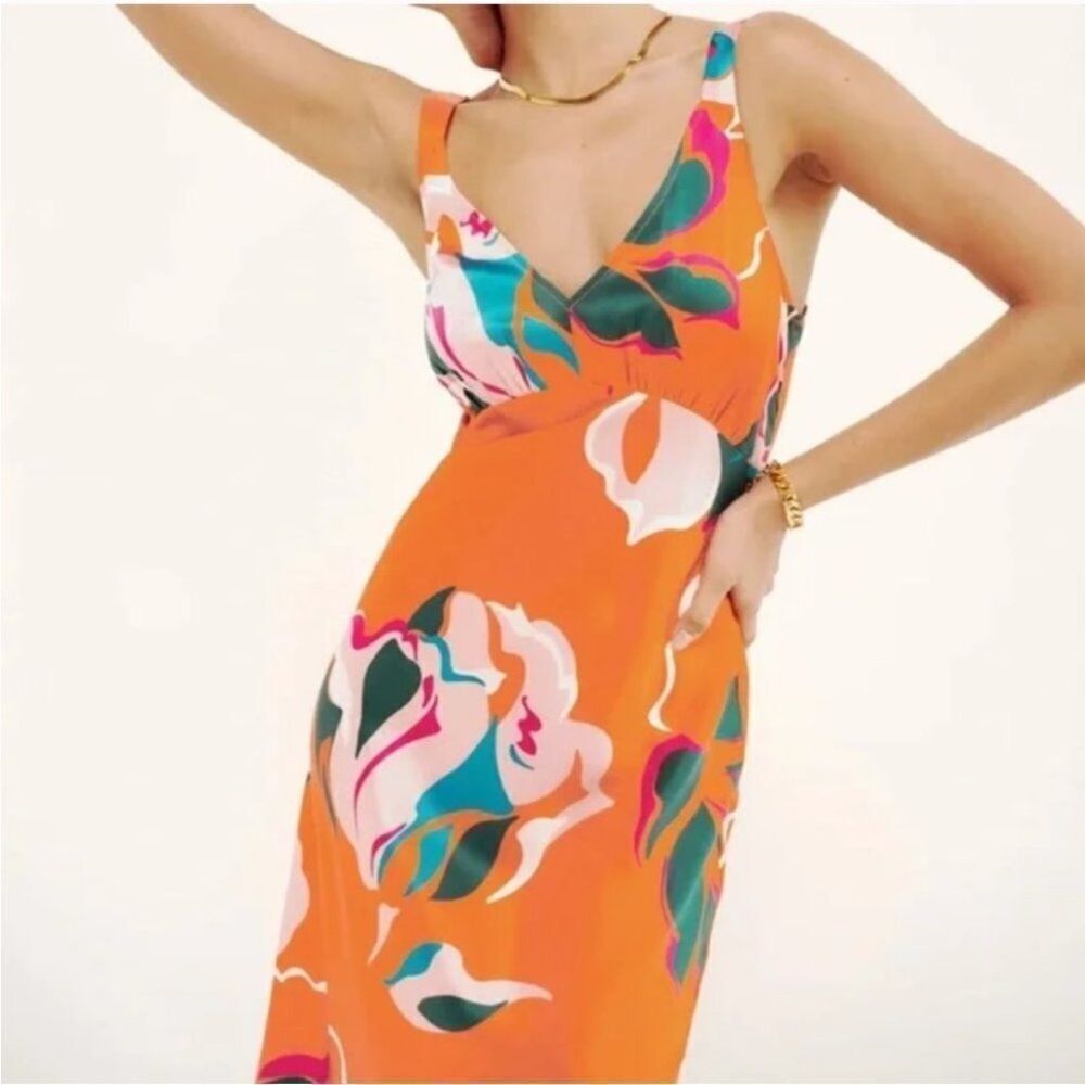 Reformation Daytona silk dress in “Electra” orange floral - Picture 7 of 11
